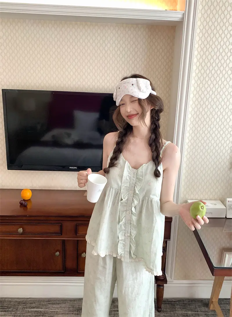 프릴 V넥 플라워 홈웨어 세트 상세 이미지 4