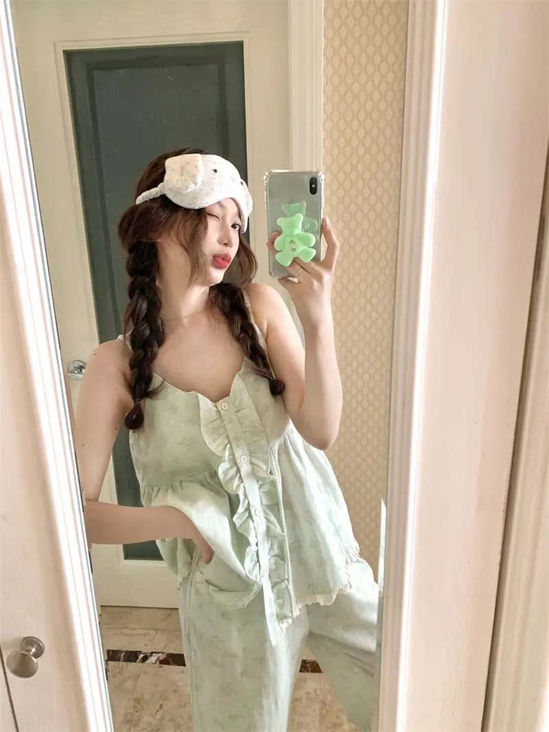 프릴 V넥 플라워 홈웨어 세트 상세 이미지 9
