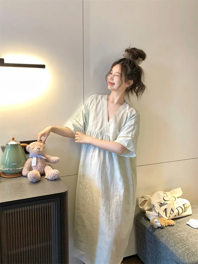 러블리 일본인기 레이스 V넥 미디 나이트드레스 상세 이미지 9