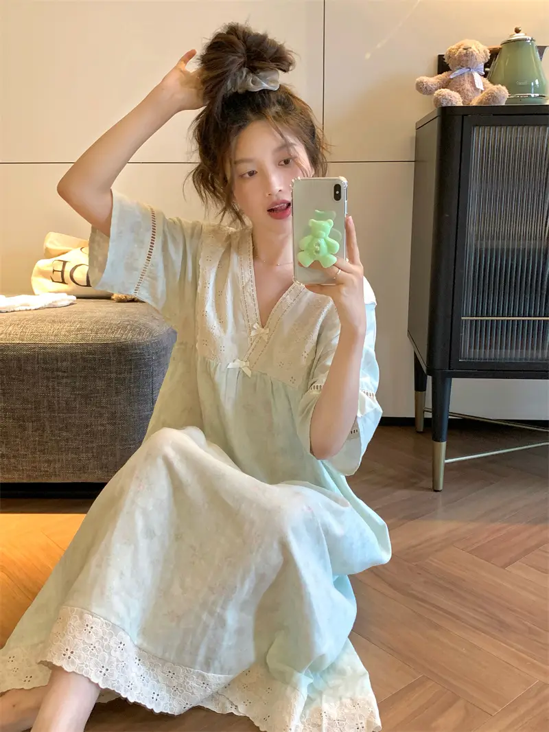 러블리 일본인기 레이스 V넥 미디 나이트드레스 상세 이미지 10
