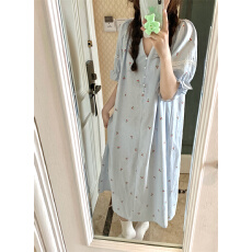 批发实拍 韩系慵懒条纹小樱桃<b class='q'>纯棉</b>舒适花边家居服睡衣<b class='q'>睡裙</b>