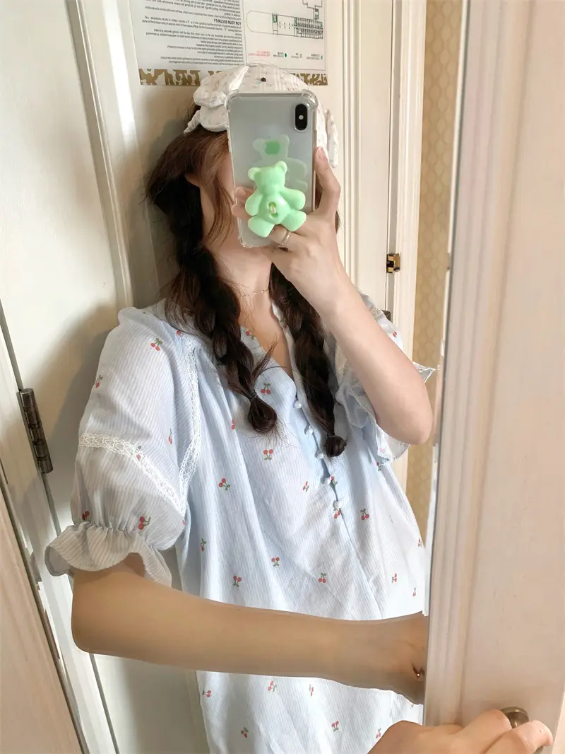 스트라이프 체리 레이스 홈웨어 나이트드레스 상세 이미지 8