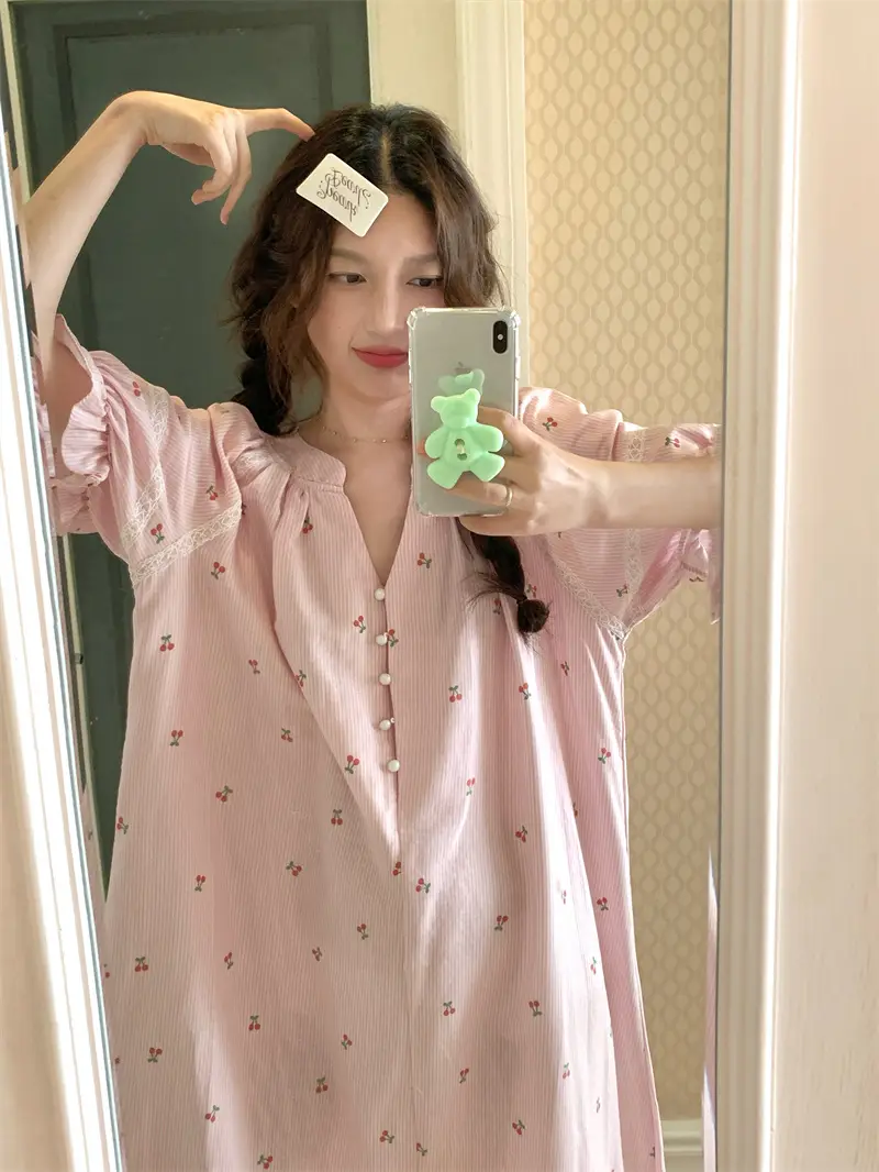 스트라이프 체리 레이스 홈웨어 나이트드레스 상세 이미지 24