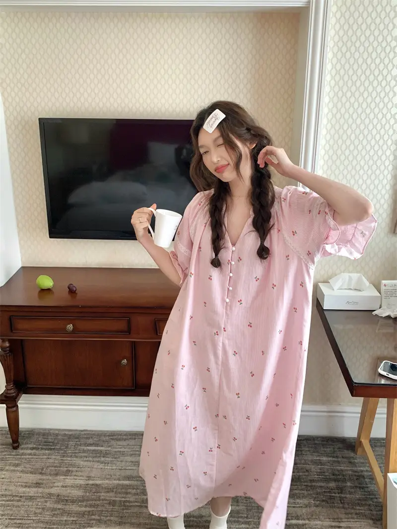 스트라이프 체리 레이스 홈웨어 나이트드레스 상세 이미지 25