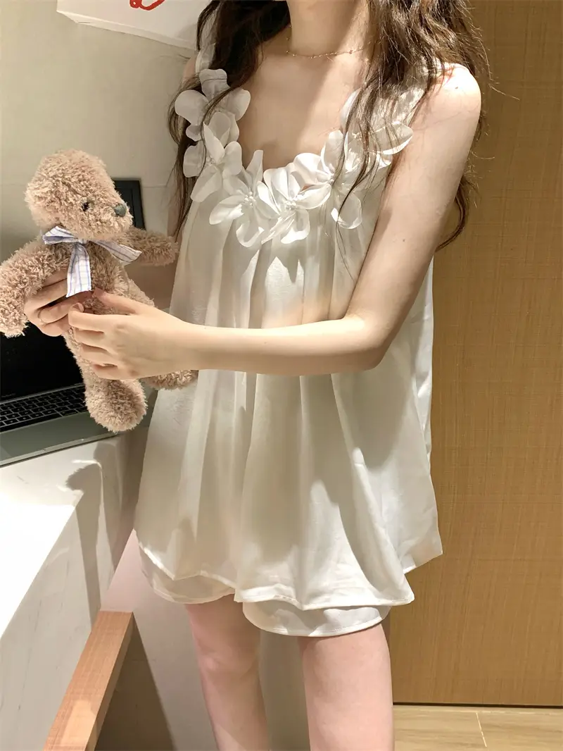 프렌치 스타일 진주 화이트 홈웨어 세트 상세 이미지 11