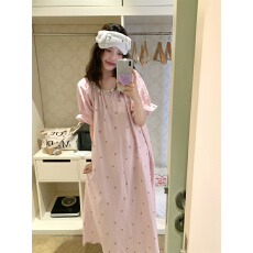批发实拍 小清新甜美条纹樱桃<b class='q'>纯棉</b>蕾丝花边家居服睡衣<b class='q'>睡裙</b>