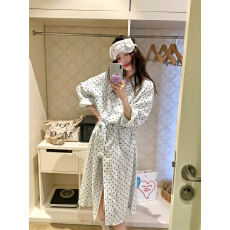 批发实拍  简约蓝色小波点甜美清新小少女家居服睡衣<b class='q'>睡袍</b>