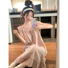 批发实拍  夏季凉感坎肩无袖花边少女带胸垫家居服睡衣睡裙