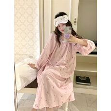 批发实拍  韩系小清新甜美条纹樱桃<b class='q'>纯棉</b>蕾丝花边家居服睡衣<b class='q'>睡裙</b>