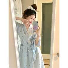 批发实拍  韩系简约条纹小樱桃甜美清新小少女家居服睡衣睡袍