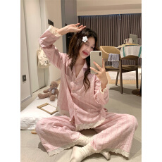 实拍 甜美清新翻领花边家居服睡衣套装