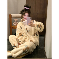 批发实拍   韩系可爱小熊保暖立领拉链外套家居服睡衣套装