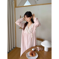 批发实拍   甜美蕾丝宫廷风温柔碎花v领家居服睡衣睡袍