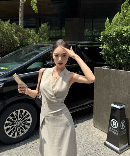 정가 실사 하나 슬라이스 허리 수축 드레스 품격 V넥 롱 스커트