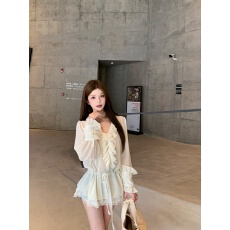 批发实价实拍  法式宫廷风<b class='q'>雪纺</b>衬衣气质<b class='q'>长袖</b>荷叶边上衣