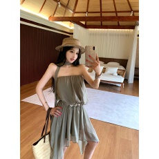 批发实价实拍  绿色吊带<b class='q'>连衣裙</b>飘带收腰