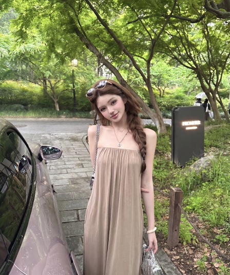 정가 실사 감기 센스 3 차원 명중 Pleat 튜브탑 드레스 롱 스커트 캐주얼 치마