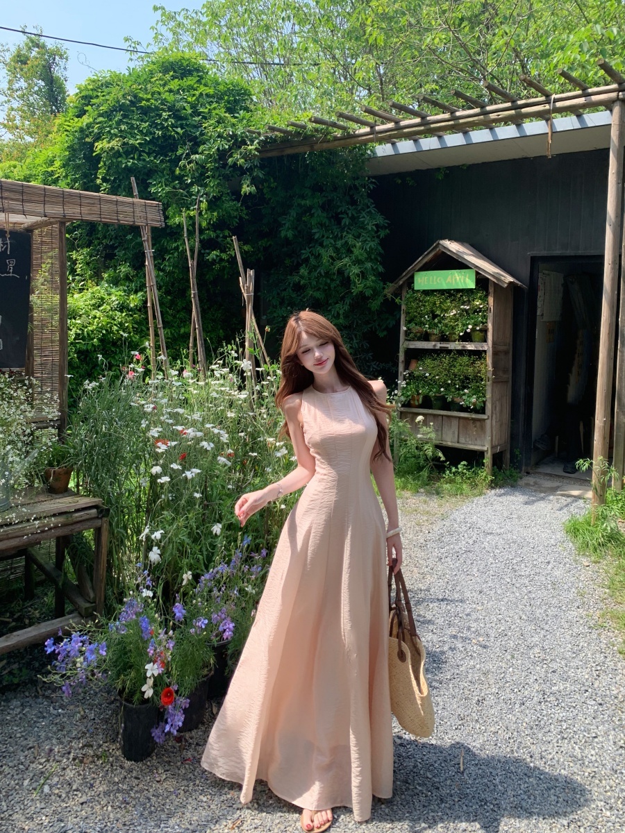 정가 실사 주간 실크 질감 센스 프랑스식 드레스 큰 진자 롱 스커트