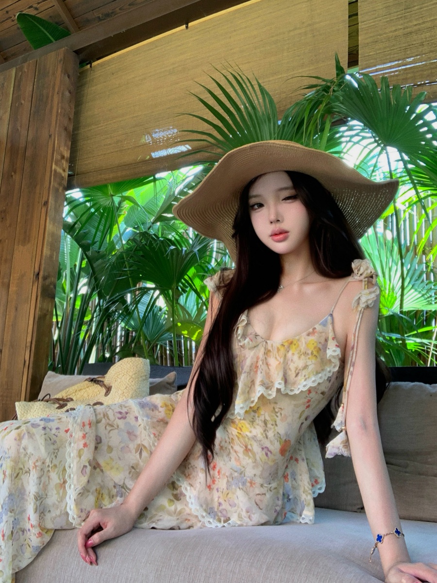 정가 실사 꽃말 프릴 레이스 조각 슬림해 보이는 꽃무늬 드레스