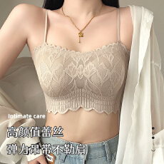 批发实拍实价 背心美背女内搭外穿一体打底抹胸带胸垫法式蕾丝上衣