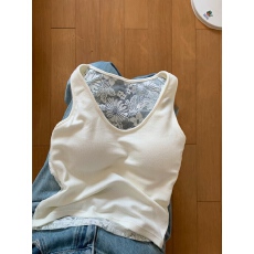 批发秋冬磨毛性感蕾丝拼接美背心天丝竹棉固定杯胸垫<b class='q'>内衣</b>打底上衣