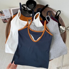 批发特价不减 秋季新款磨毛吊带背心撞色修身内搭带胸垫上衣