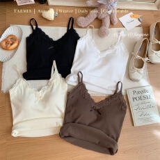 批发实拍实价 <b class='q'>性感</b>蕾丝边吊带背心磨毛绒保暖吊带背心带胸垫修身上衣