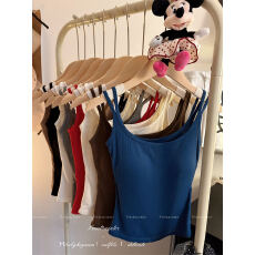 批发实拍实价  韩版<b class='q'>简约</b>百搭方领磨毛背心女带胸垫内搭显瘦打底上衣