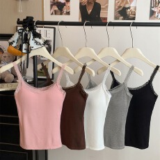 批发实拍 特价不减 秋冬磨毛辣妹带胸垫露背吊带性感上衣蕾丝背心女