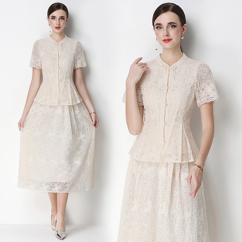 RY4041# 2026新中式刺绣蕾丝套装裙