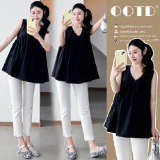 批发实拍  孕妇韩系夏季时尚<b class='q'>无袖</b>上衣宽松洋气时尚遮肚上衣