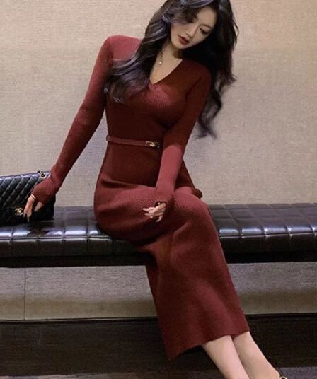 한국 린 닫기 품격 명문 여성 홍콩 스타일 레트로 스웨터 니트 여성 드레스 가을 겨울 타이트 스커트 인사이드 가져 가라. 기본 스커트