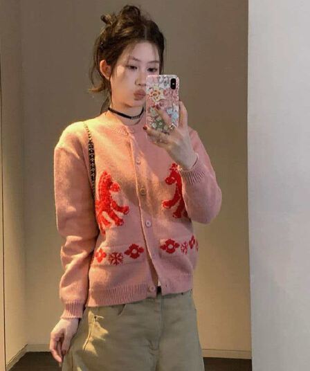 깜박임 꼬리 ~ 중 적색 분말 작은 말 오픈 가디건 여성 겨울 새로운 패션 출퇴근 다용도
