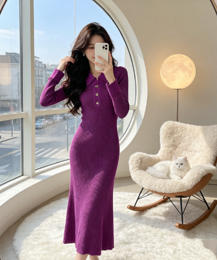 한 부서 작은 샤넬 스타일 품격 니트 드레스 2026 가을 겨울 새로운 다용도 로얄 자매 데이트 만나는 롱 스커트
