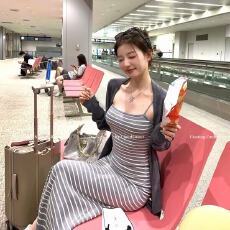 批发CloudSweet白云甜 Grace优雅线谱针织开衫上衣<b class='q'>春</b>夏修身条纹针织裙