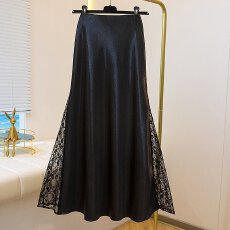 批发实拍大码女装2026黑色垂感醋酸鱼尾裙高腰遮胯垂感伞裙A字长裙