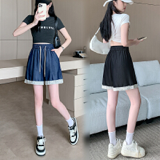 批发实拍夏款大码女装天丝牛仔五分<b class='q'>短裙</b>裤胖MM宽松阔腿韩版牛仔热裤