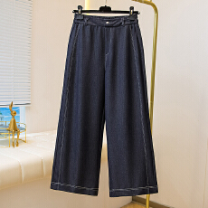 批发实拍大码女2026新款松紧腰阔腿牛仔裤微胖MM遮胯显瘦直筒裤