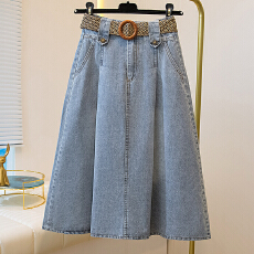 批发实拍大码女装2026复古<b class='q'>牛仔</b>高腰半身裙微胖MM显瘦中长款a字裙