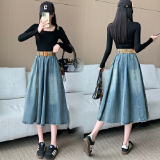 批发实拍大码女装2026复古a字<b class='q'>牛仔</b>半身裙高腰显瘦百搭中长款大摆裙