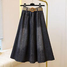 批发实拍大码女装2026复古a字<b class='q'>牛仔</b>半身裙高腰显瘦中长款大摆裙