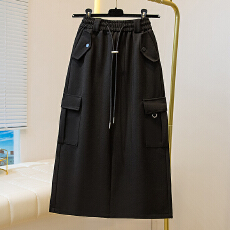 批发实拍大码女装秋款弹力休闲半身长群高腰显瘦弹力工装群长裙