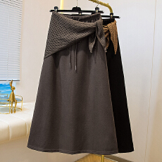 批发实拍大码女装2025秋款弹力休闲半身长群高腰显瘦弹力长裙二件套