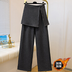 批发实拍大码2025秋冬新韩系高级灰阔腿裤爆款叠穿屁帘可拆羊绒直筒裤