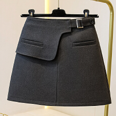 批发实拍2025秋冬韩版大码高腰显瘦百搭防走光包臀a字毛呢半身短裙