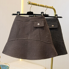 批发秋冬韩版小香风闪闪高腰显瘦百搭防走光包臀a字毛呢荷叶半身短裙