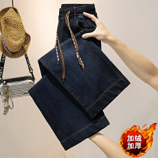 批发实拍大码女2025冬新款胖mm显瘦加绒加厚直筒显瘦宅板阔腿牛仔裤