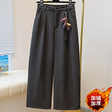 批发加绒加厚复古美拉德灯芯绒阔腿裤女秋<b class='q'>冬</b>高腰显瘦配腰带九分直筒裤