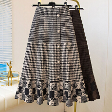 批发实拍大码女装2025复古小香风格子针织排扣荷叶边半身裙