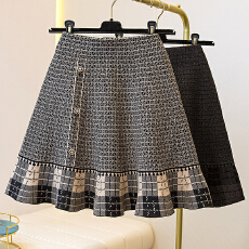 批发实拍大码女装2025复古小香风格子针织荷叶边小短裙